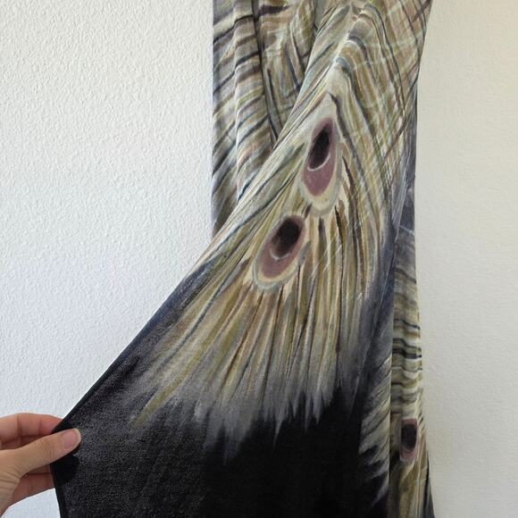 Adore Peacock Feather Print Open Front Vest Cardigan Waterfall Hem Women Size L - Picture 5 of 11